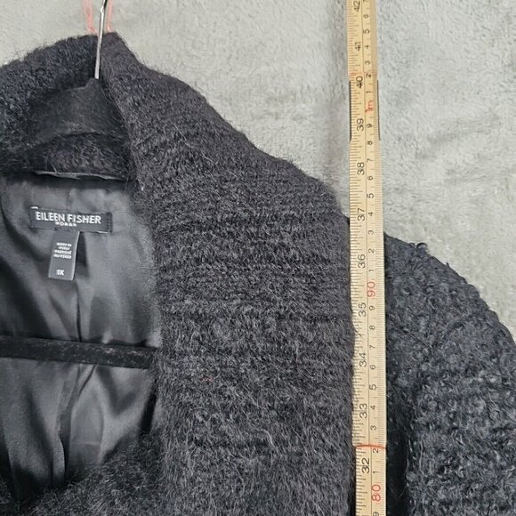Eileen Fisher Suri Alpaca Wool Coat Womens Size 1X Black Shearling Snap Collar - Picture 5 of 8